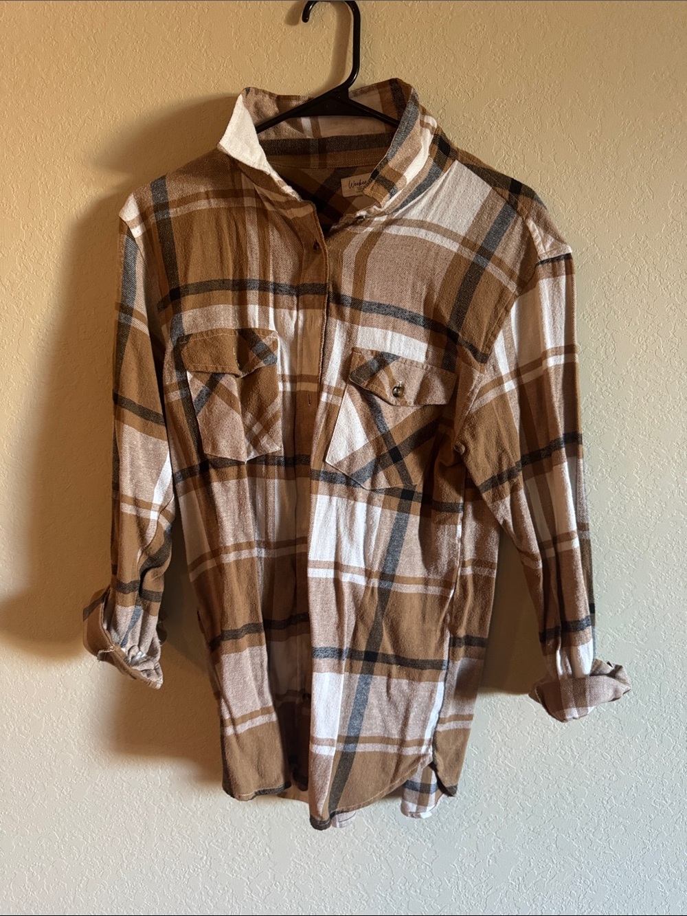 Men's Brown Plaid Button-Up Jacket Shirt